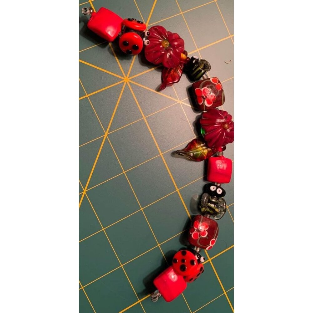 Handmade Red Black Green Lampwork Glass Beads - New